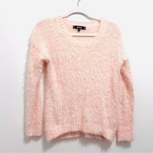 DARE Women’s Pink Blush Fluffy Crew Neck Soft Fuzzy Sweater